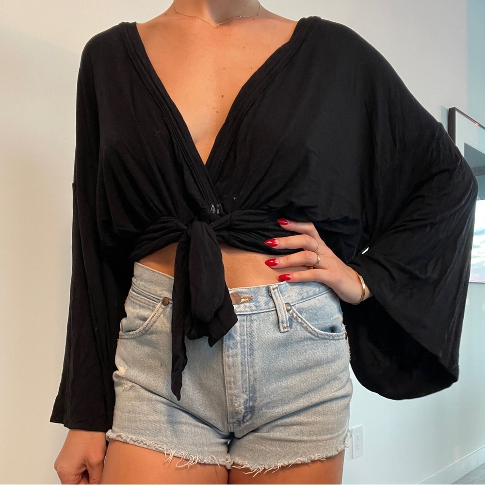 FREE PEOPLE flare sleeve low cut blouse